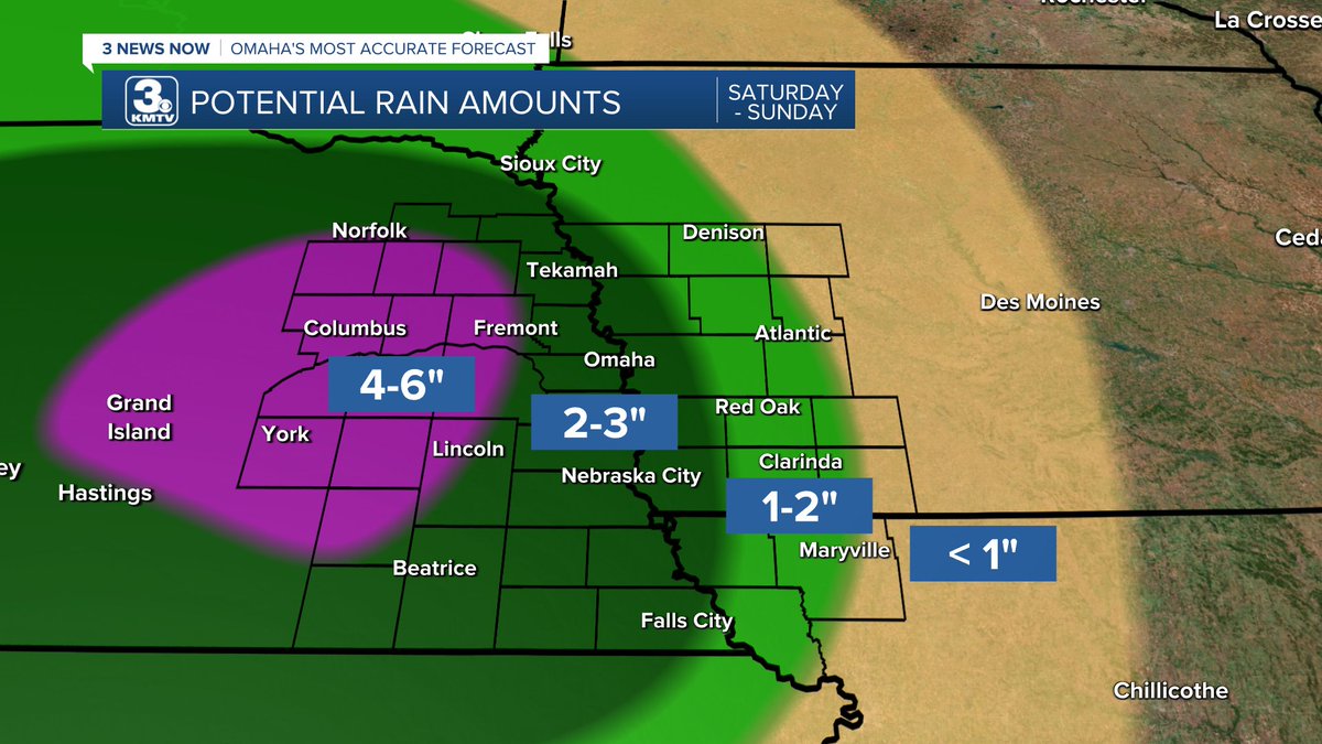 I showed this on-air a few minutes ago. It felt more like a snowfall map when making it. But, yes. These are 'higher-end' rainfall numbers we could see over eastern Nebraska this weekend. The heaviest of the rain is Saturday night-Sunday afternoon
