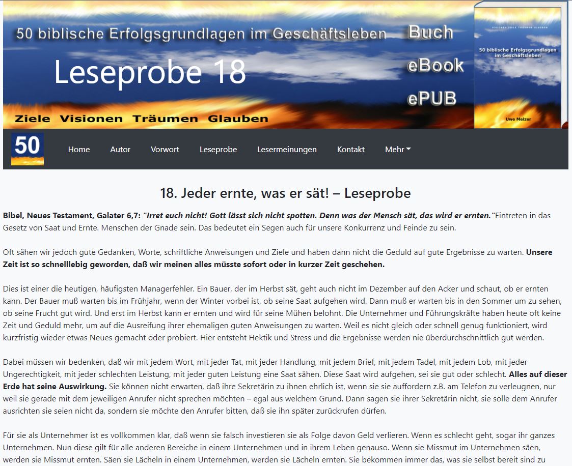 #Leseprobe #Buch #eBook Kapitel 18: #Bibel, #Galater 6,7: Jeder ernte, was er #sät! Irret euch nicht! #Gott lässt sich nicht #spotten. Denn was der #Mensch sät, das wird er #ernten: 50-erfolgsgrundlagen.de/b50-leseprobe-…