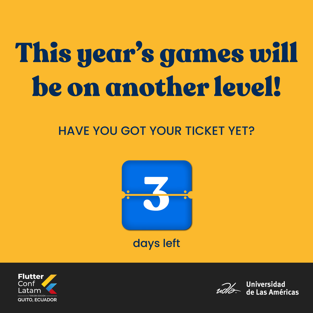 FlutterConfLAT's tweet image. The countdown begins 🚨😱🚨
Don’t miss your ticket! 👇
flutterconflatam.dev

See you at the Universidad de las Américas (@UDLAEcuador)!

#flutteristas #flutterconflatam25 #FCL25 #FlutterConfLATAM #FlutterCommunity #LatamTech #GoogleForDevs #Dart #TechEvent #flutter