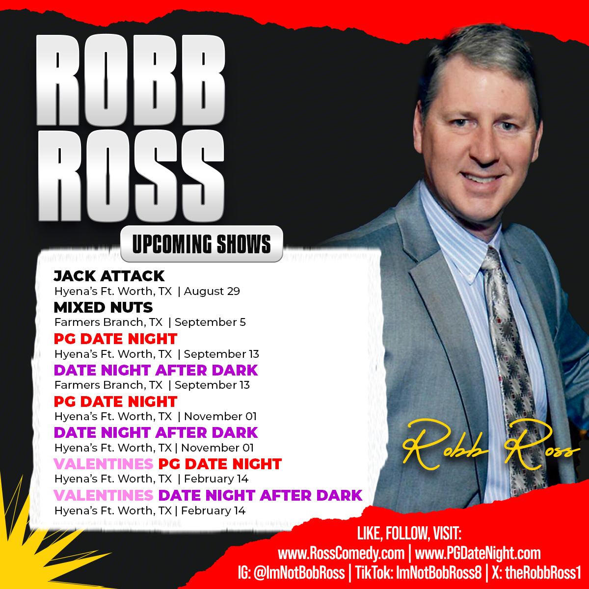 theRobbRoss1's tweet image. Upcoming Shows
#PGDateNight #Rosscomedy #RobbRoss #ImNotBobRoss #CorpComedy #CorporateComedy #cleancomedy #standupcomedy #comedy #Meme #schedule