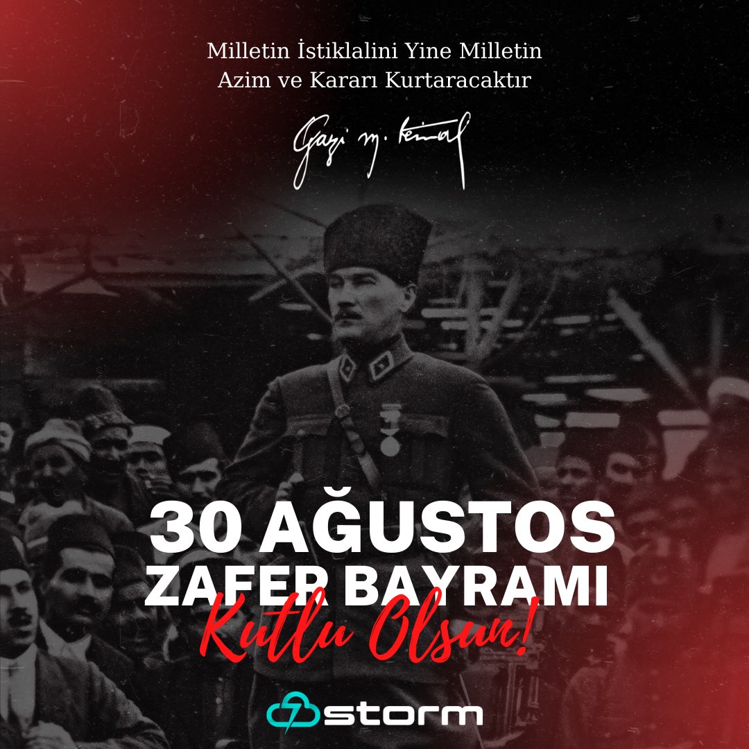 stormyazilim's tweet image. 🇹🇷 Bugün, milletimizin bağımsızlık ve özgürlük mücadelesinin simgesi olan 30 Ağustos Zafer Bayramı’nı gururla kutluyoruz.

Başta Gazi Mustafa Kemal Atatürk olmak üzere, tüm kahramanlarımızı minnetle anıyoruz.