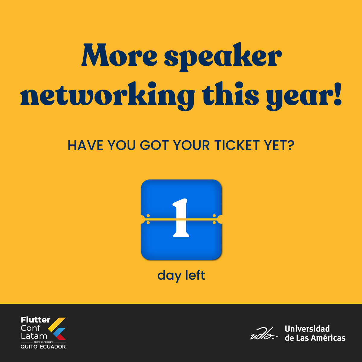 FlutterConfLAT's tweet image. Tomorrow is the big day! 😱🥳🎉
Don’t miss your ticket! 👇
flutterconflatam.dev

See you at the Universidad de las Américas (@UDLAEcuador)!

#flutteristas #flutterconflatam25 #FCL25 #FlutterConfLATAM #FlutterCommunity #LatamTech #GoogleForDevs #Dart #TechEvent #flutter