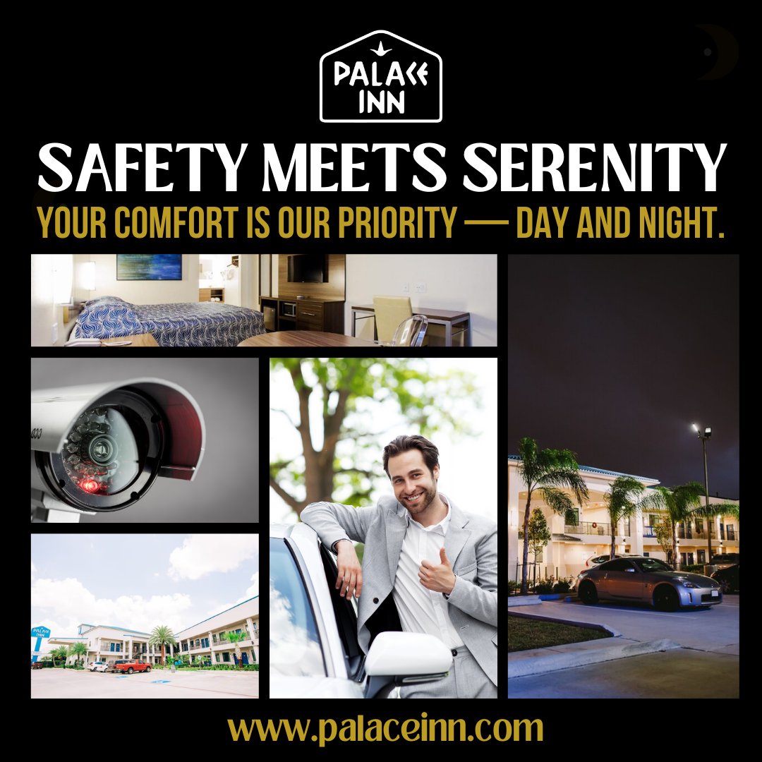 PalaceinnS's tweet image. Travel with peace of mind at Palace Inn! 🏨 Secure parking &amp;amp; 24/7 staff ensure your stay is safe &amp;amp; comfy. You deserve to rest easy! 
#PalaceInn #SafeStay #HoustonTravel #PeaceOfMind #SmartTravelers #Hospitality #ComfortStay #TexasStay #Baytown #Kingwood #ElPaso