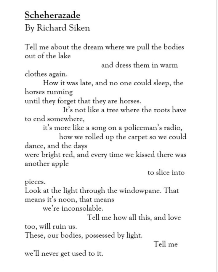#poemoftheweek is Richard Siken's "Scheherazade"