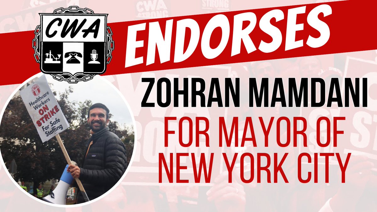 CWA District 1 (@cwadistrict1) on Twitter photo BIG endorsement alert! 🎉 CWA District 1 is very proud to endorse <a href="/ZohranKMamdani/">Zohran Kwame Mamdani</a> for Mayor of New York City! BIG endorsement alert! 🎉 CWA District 1 is very proud to endorse <a href="/ZohranKMamdani/">Zohran Kwame Mamdani</a> for Mayor of New York City!