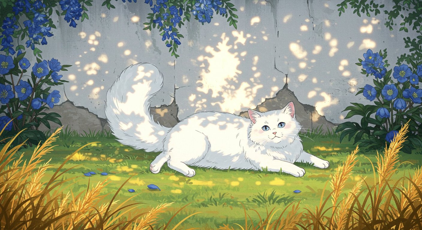 絵画。原画【夜、かわいい白い猫と月】 十五夜かがみ on X: 