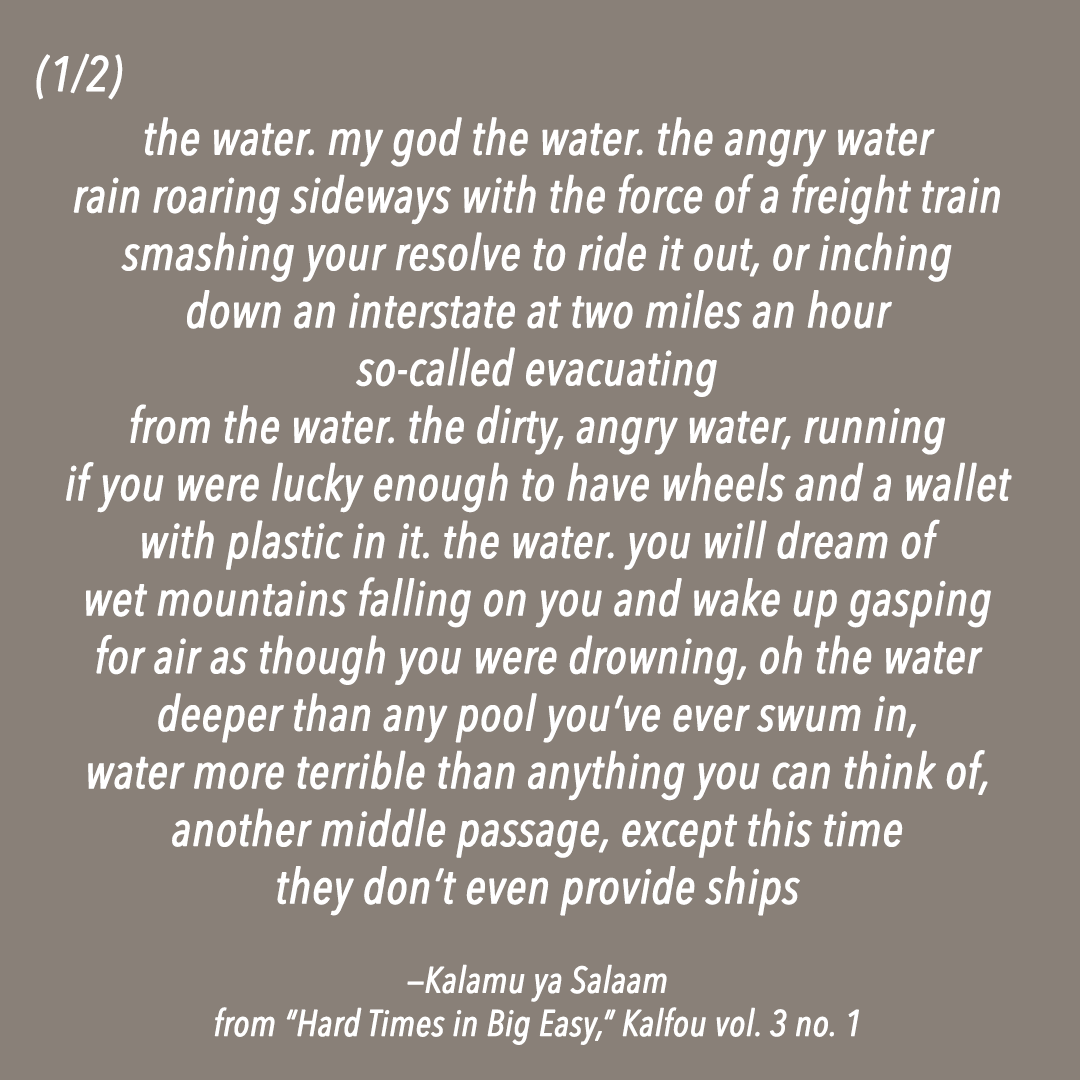 As we remember Hurricane Katrina, 20 years ago today, we recall the words of New Orleans teacher-activist Kalamu ya Salaam, grieving the lost and honoring the survivors--while calling out the structural+historical racism that centered the destruction on Black communities. (1/2)