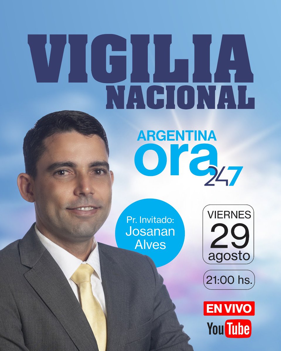 ✨ Vigilia Nacional ✨

Un encuentro donde toda la Iglesia de  Argentina se une en oración y consagración.

🗣️ Habrá Testimonios y un mensaje espiritual.

🙏 ¡No faltes! Invitá a tus amigos y sumate a esta experiencia de fe que nos conecta a todo el país.