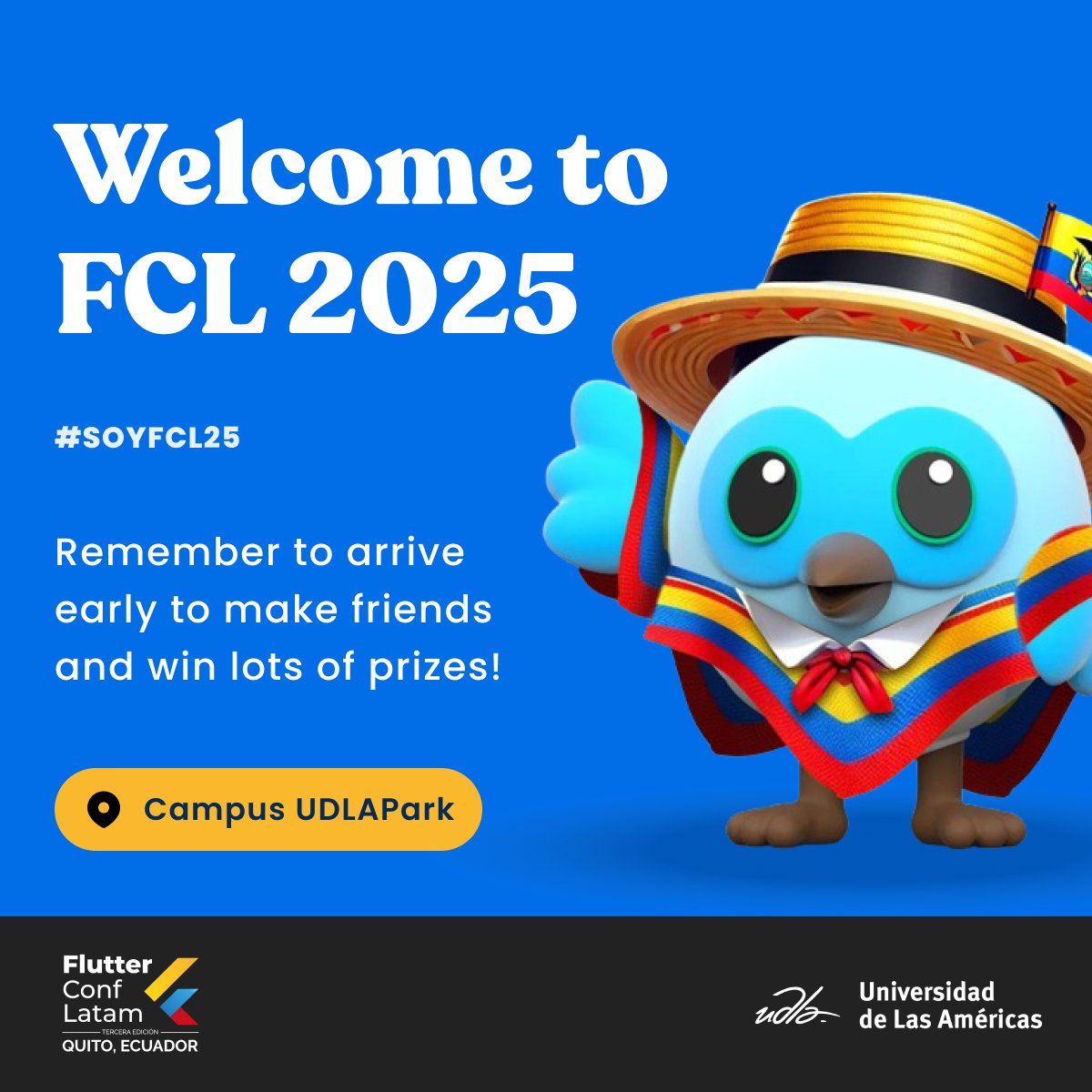 FlutterConfLAT's tweet image. Welcome to FlutterConf Latam 2025! 😁🇪🇨
Ready for knowledge, friends, and all the prizes? (Come early 😉)

We’ll see you at the UDLAPark Campus 👇maps.app.goo.gl/4pmvj2468govar…

Thanks to: Universidad de las Américas (@UDLAEcuador)

#FlutterConfLATAM #FlutterCommunity #LatamTech #udla
