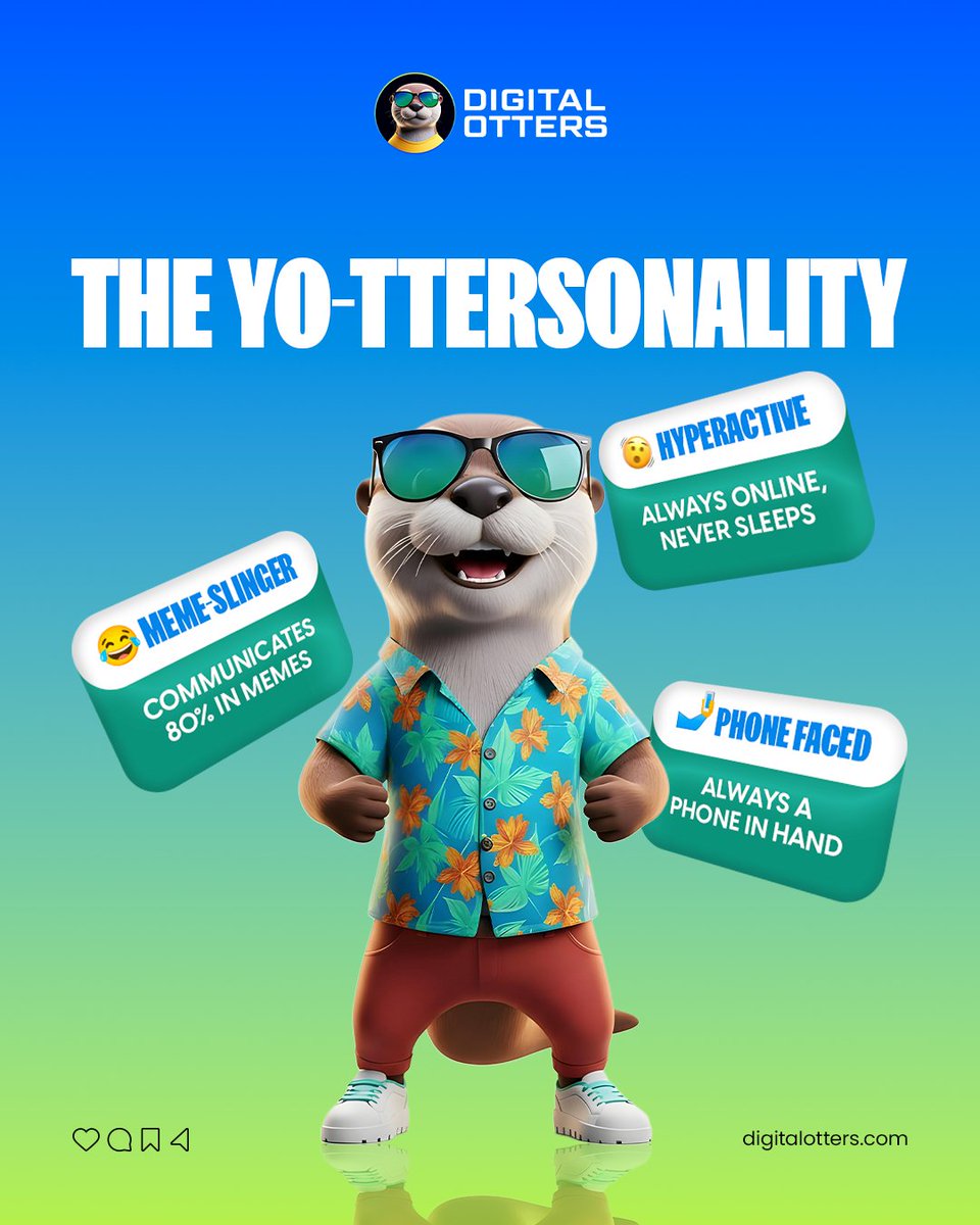 DigitalOtters's tweet photo. Say hello to Mr. YOtter 🦦 – meme-slinger, reel-creator, and the true king of engagement!
The face of our Social Media Services, he’s always online, always buzzing, and always making sure your brand stays the star of the feed.

#MeetYOtter #DigitalOtters #SocialMediaVibes https://t.co/UAkDCDcd5Q