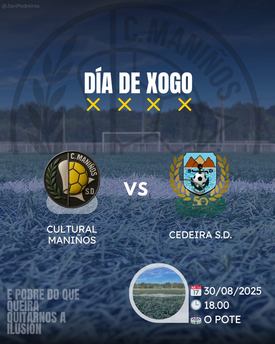 Cultural Maniños SD (@culturalmaninos) on Twitter photo Último partido de pretempada para o Cultural Maniños, que recibe ao <a href="/SDCedeira/">CEDEIRA SD</a> nun novo test antes do comezo da competición oficial.
Unha boa ocasión para seguir sumando minutos, acoplando o equipo e coller ritmo de cara á liga 💪⚪.
GO MANIÑOS Último partido de pretempada para o Cultural Maniños, que recibe ao <a href="/SDCedeira/">CEDEIRA SD</a> nun novo test antes do comezo da competición oficial.
Unha boa ocasión para seguir sumando minutos, acoplando o equipo e coller ritmo de cara á liga 💪⚪.
GO MANIÑOS