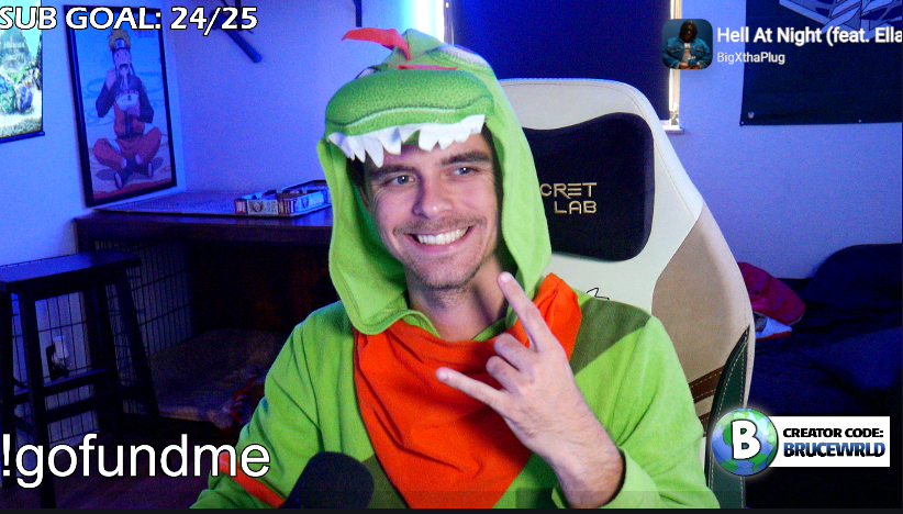 STREAMING SOME FORTNITE IN THE DINOSAUR ONESIE + CONTINUING TO RAISE $ FOR MY BROTHER WHO WAS STRUCK BY LIGHTNING! COME HANG!!!
twitch.tv/brucewrld (LINK IN BIO TOO)