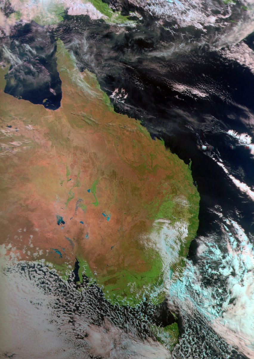 #MeteorMN2_3 (23:14UTC) 9:14am 30 Aug AEST
#Satdump, #QFH, #Nooelec Noaa, #RTLSDR
#weather #LRPT #Satellite #Australia