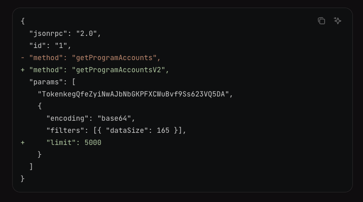 getProgramAccountsV2への移行のコード差分