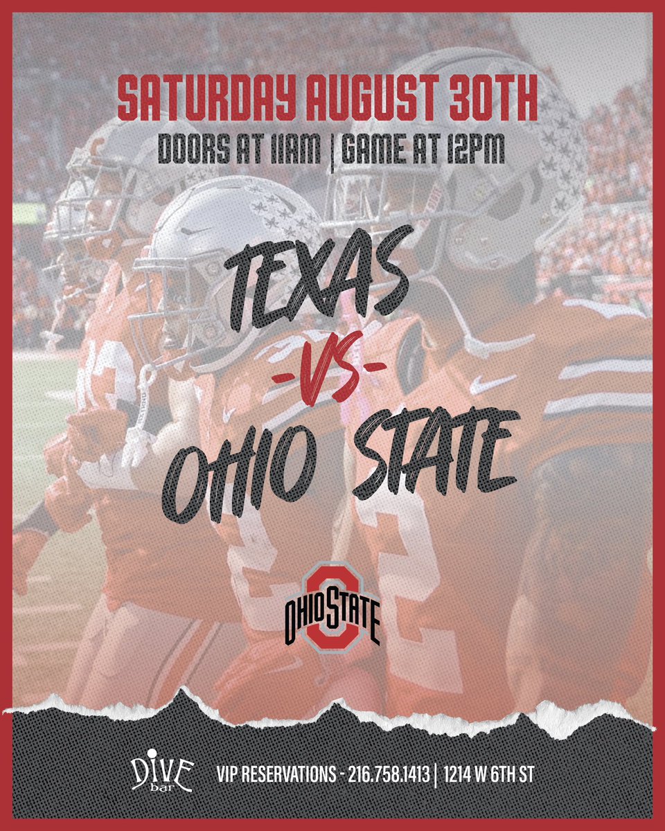 🏈 GAMEDAY AT DIVE 🏈

Saturday, August 30th – Doors open at 11AM for the Ohio State Buckeyes vs. Texas showdown! Kickoff at 12PM 🔥

🍻 Buckeye Nation, we’ve got the drinks, the screens, and the vibes covered.

📍 1214 W 6th St | VIP: 216.758.1413
#DiveBarCLE #GoBucks #West6th