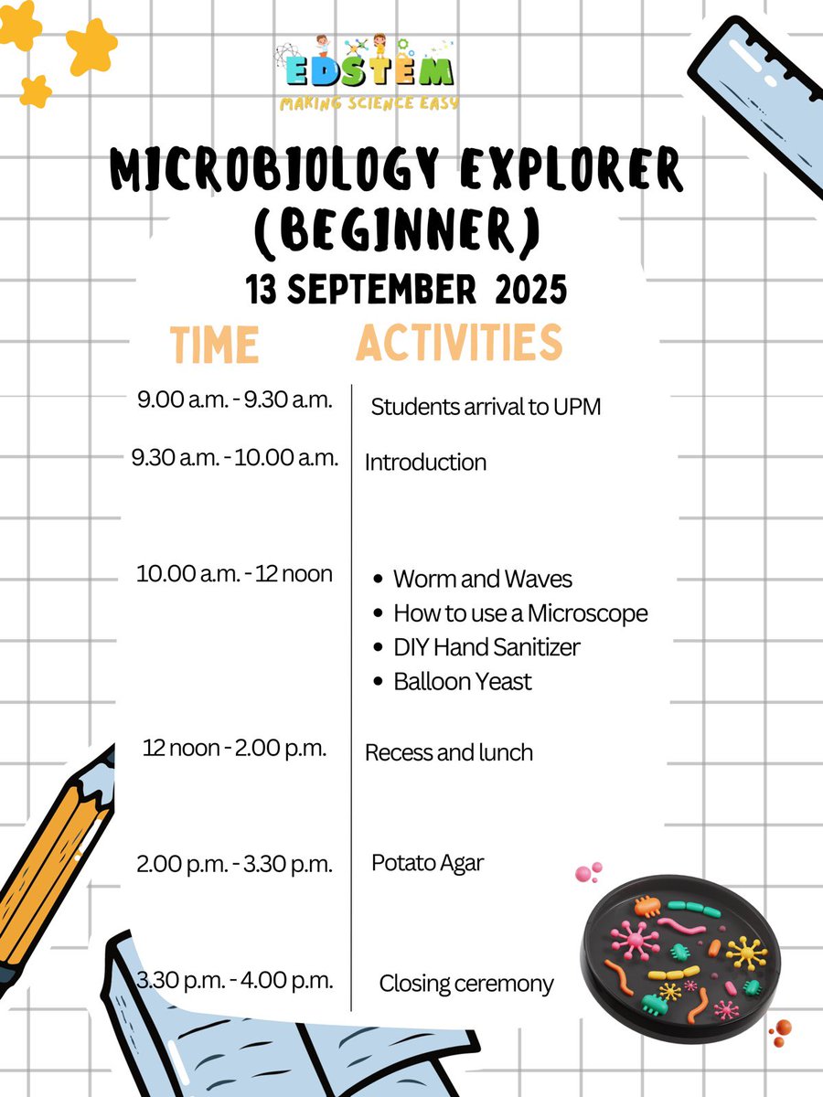 edstemmy's tweet photo. 🧪✨ Calling All Little Scientists! ✨🧬

Are your kids curious, creative, and love to explore? Let them dive into a world of discovery at the EDSTEM September Science Camp 2025! 🔍🚀🎨🧠

📅 Every Saturday,Sunday and School Holiday in September 2025 https://t.co/vNPyEe9xcv