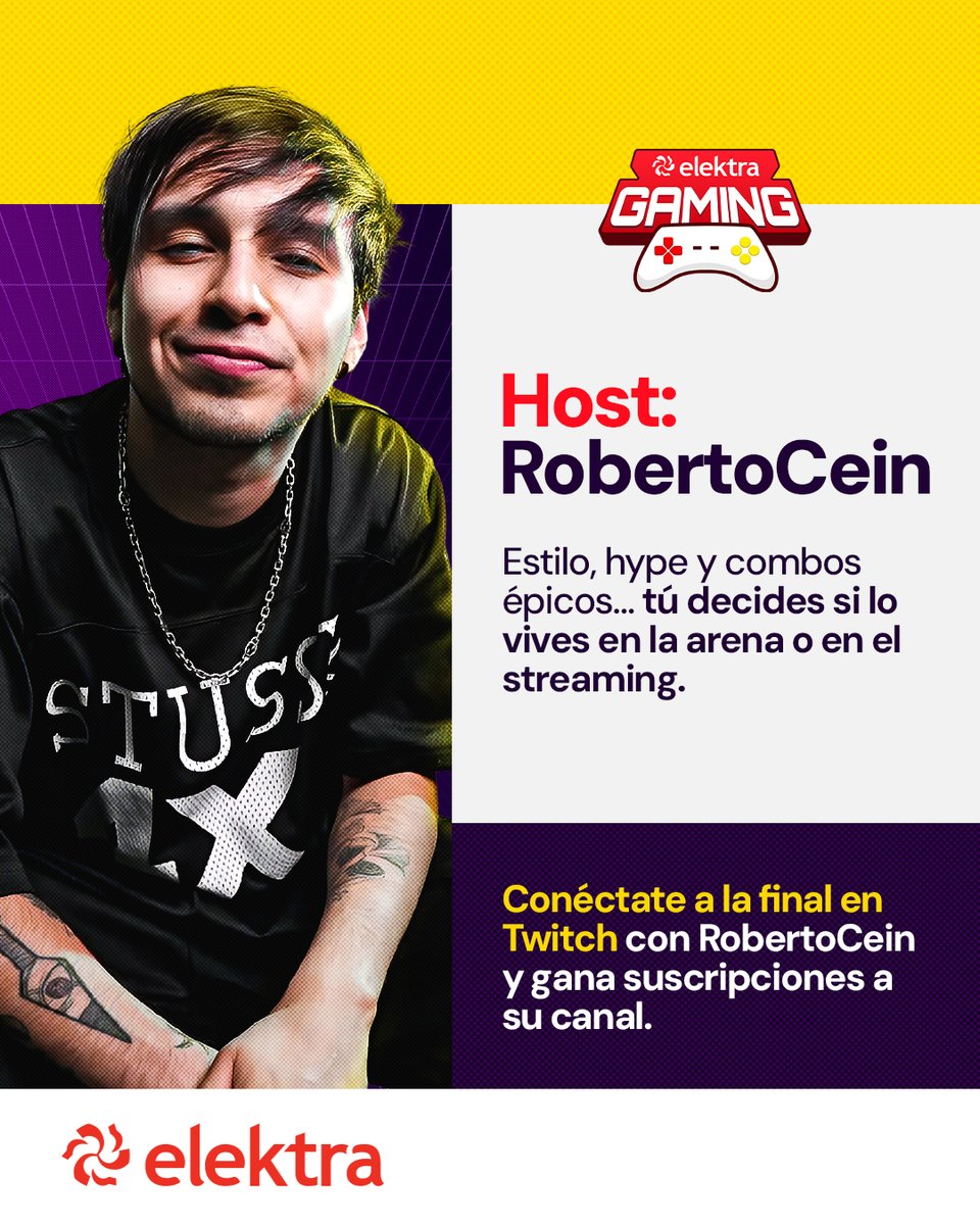 Battler GG (@battler_gg) on Twitter photo ¡Atención, comunidad gamer! 🔥
El Torneo Smash Bros Ultimate x <a href="/ElektraMx/">Elektra México</a> sube de nivel con un host de lujo: <a href="/Roberto_Cein/">RobertoCein</a> 🎤
📡 Conéctate al streaming en Twitch con Roberto y gana suscripciones a su canal.
#SmashBrosUltimate #TorneoElektra #ElektraGaming #FinalSmash ¡Atención, comunidad gamer! 🔥
El Torneo Smash Bros Ultimate x <a href="/ElektraMx/">Elektra México</a> sube de nivel con un host de lujo: <a href="/Roberto_Cein/">RobertoCein</a> 🎤
📡 Conéctate al streaming en Twitch con Roberto y gana suscripciones a su canal.
#SmashBrosUltimate #TorneoElektra #ElektraGaming #FinalSmash