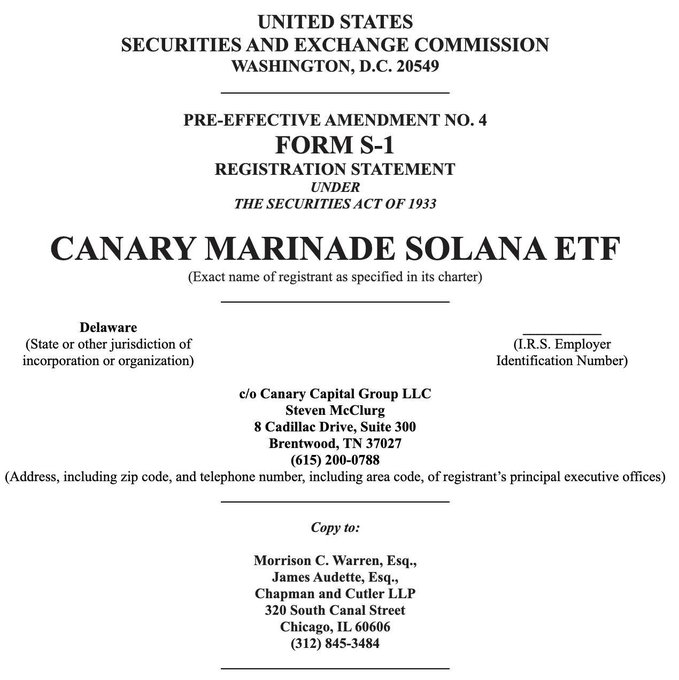 Canary Marinade Solana ETF에 대한 SEC 제출 서류