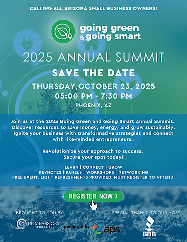 _GLSolutions_'s tweet image. 🌍 The 3rd Annual Going Green Summit is back!
📅 Oct 23, 2025 | 📍 Benedictine Univ Mesa
A day of sustainability action, insights &amp;amp; collaboration. Don’t miss it!
🔗 Register: eventbrite.com/e/3rd-annual-g…
#GoingGreenSummit
