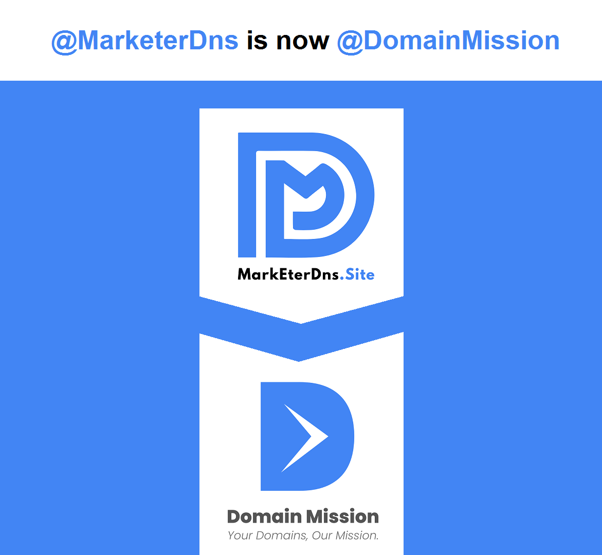 MarkEterDns's tweet photo. Exciting update! 📣📌
@MarkEterDns  is now @DomainMission 

#DomainConsultant 
#DomainInvestor 
#DomainMission 
#domainnames
#DigitalIdentity
#DigitalAssets
#NewBrand
#Branding
#Domains https://t.co/z7uOgSjr9h