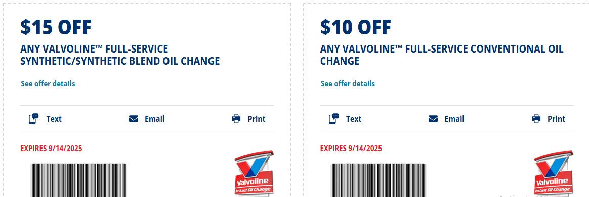 $19.99 Valvoline Oil Change Coupon April 2026 tweet media