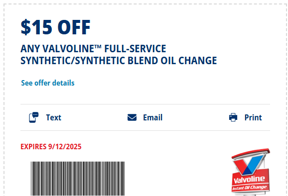 $19.99 Valvoline Oil Change Coupon April 2026 tweet media