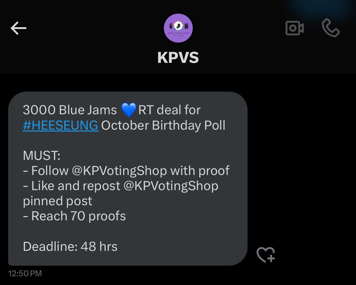 3000 Blue Jams 💙RT deal for #HEESEUNG October Birthday Poll

MUST: 
- Follow <a href="/KPpVtShop/">KPVS</a> with proof
- Like and repost <a href="/KPpVtShop/">KPVS</a> pinned post
- Reach 70 proofs 

Deadline: 48 hrs