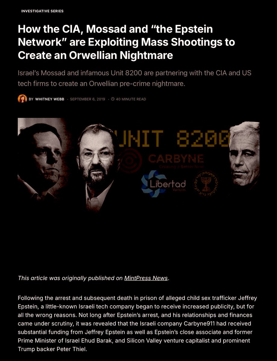 ▪️CARBYNE 🔻 PALANTIR▪️

CARBYNE is the Israeli cousin of PALANTIR, both part of an ever expanding corporate-intelligence technocracy that have managed to justify emergency surveillance overreach on Americans in the name of “public safety.”  9/11 was the catalyst, that ushered