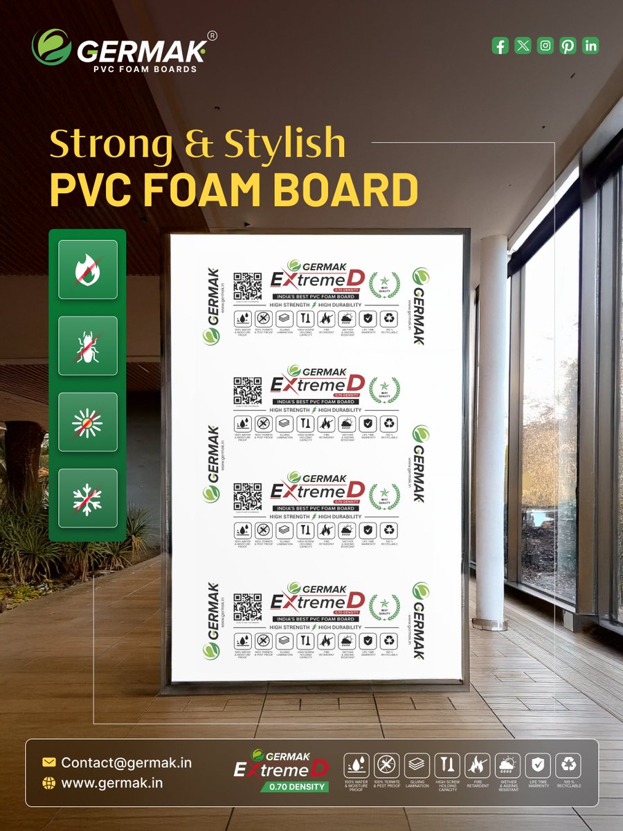 GermakPVCBoards's tweet image. Strong. Stylish. Superior. ✨

📧 Email Us: contact@germak.in
📍 Visit us at: germak.in

#Germak #PVCFoamBoard #ExtremeD #InteriorDesign #StylishInteriors #HighStrengthBoards #DurableDesign #EcoFriendlyMaterials #FurnitureDesign