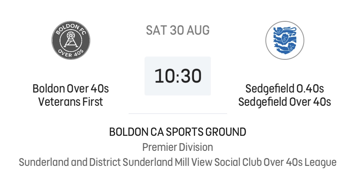 Today we host Sedgefield O40’s, as we look to continue our unbeaten start to the season.

📆 30/08/25
⏰ 10:30
🏟️ Boldon CA Sports Ground