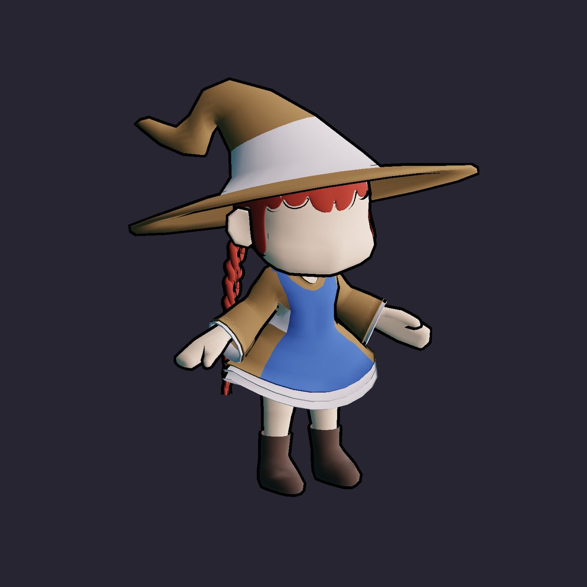 A little witchy farmgirl model I'm working on for a cozy farming roguelike I'm making
