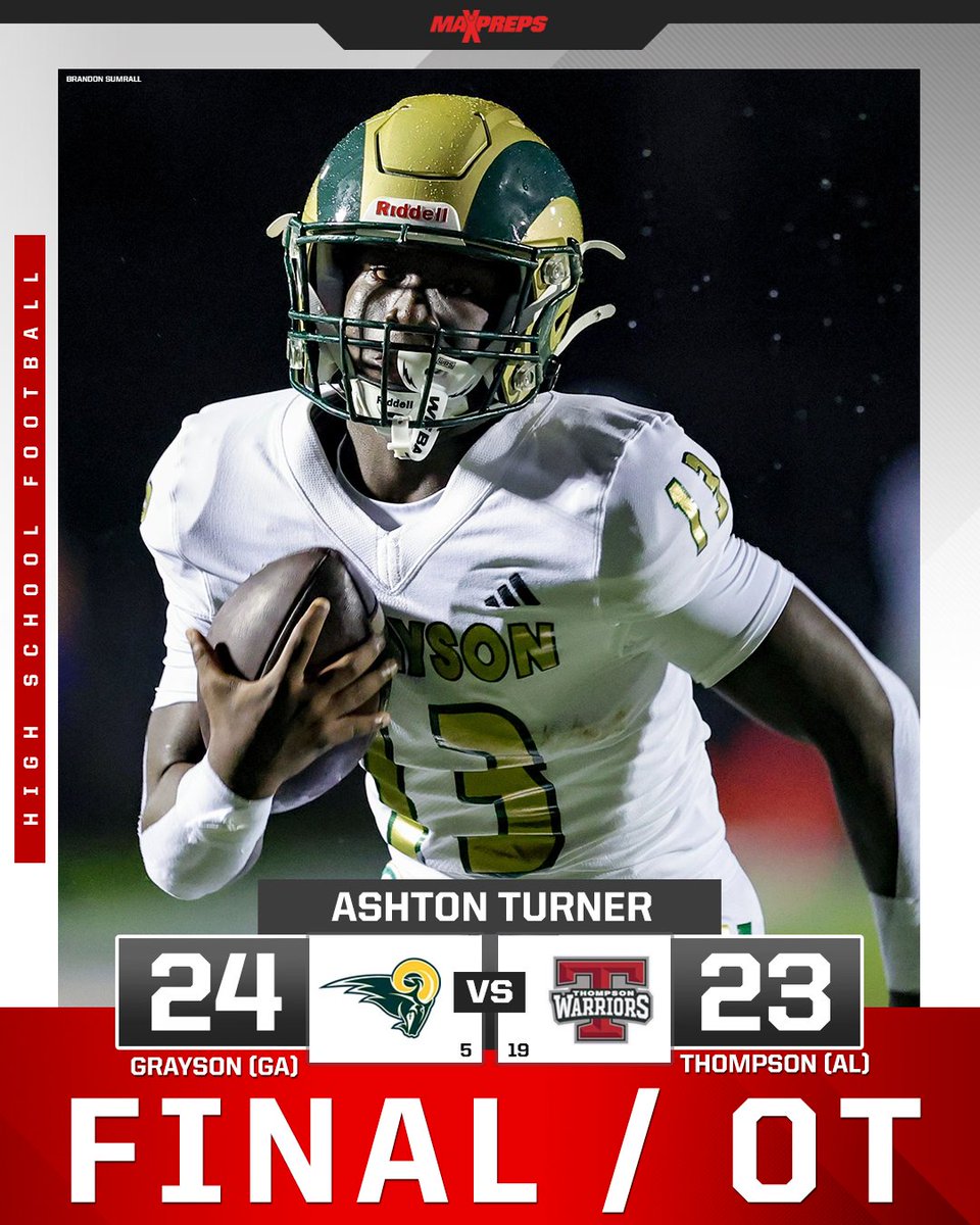 High school football: No. 5 Grayson outlasts No. 19 Thompson 24-23 in overtime thriller 😳

Full story ⬇️
maxpreps.com/news/rb6zFiPEo…