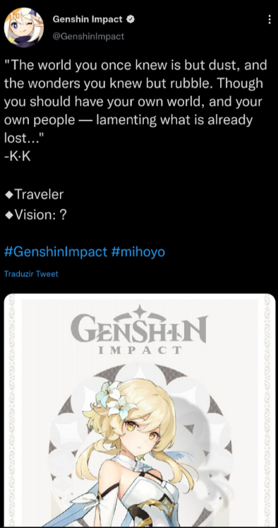 Para los que no sepan quien es KK dejo esto por aquí. Se podría considerar un spoiler del Genshin tranquilamente jajajaja