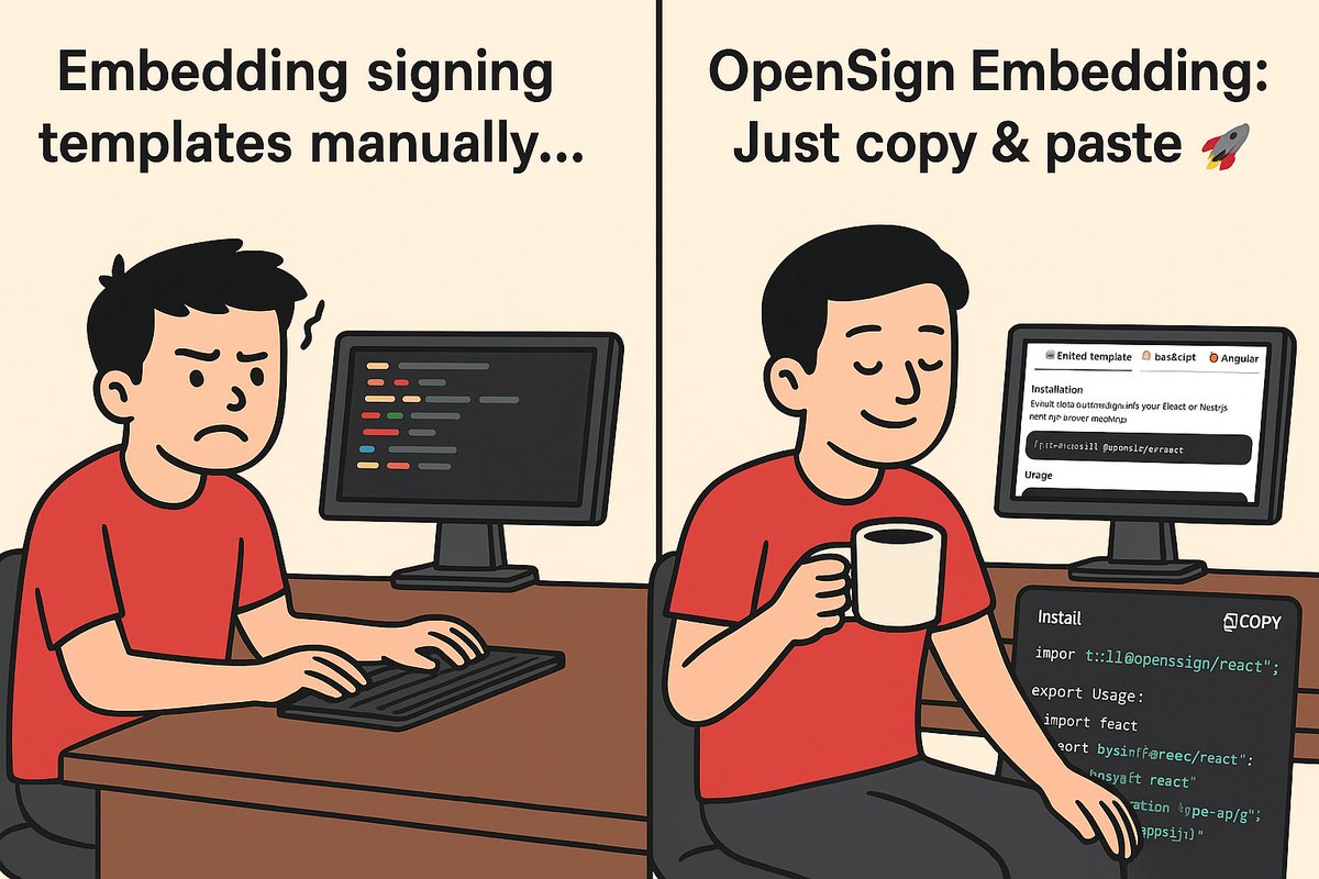Just copy. Paste. Done. 🎉

With OpenSign Embedding, add signing templates to your project instantly — no extra effort needed. 🔥

#opensign #embed #productivity #docusign #esignature