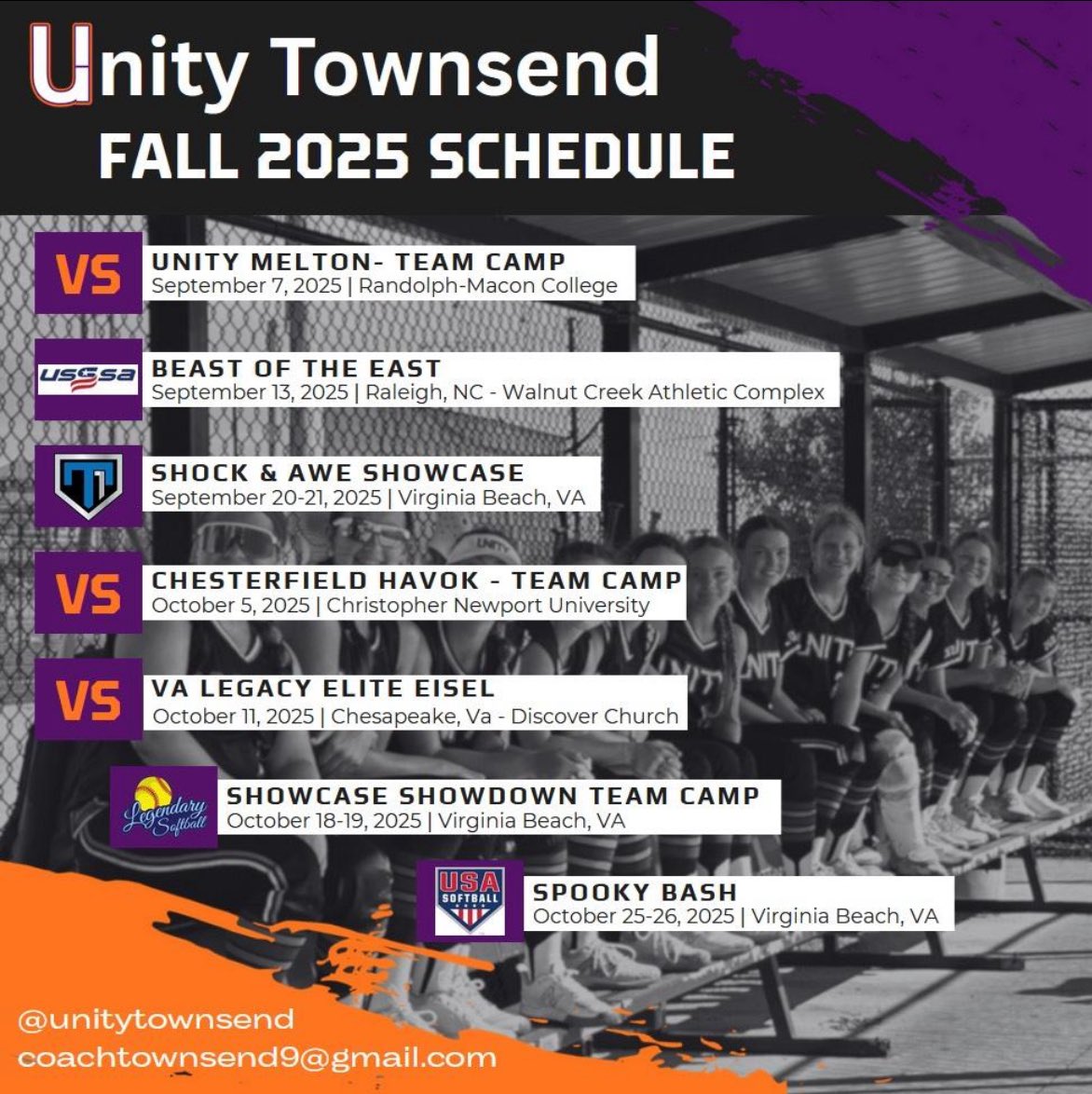 Our fall schedule is officially out and I can’t wait to get back on the field with <a href="/UnityTownsend/">Unity Softball - Townsend</a>🧡💜🍂