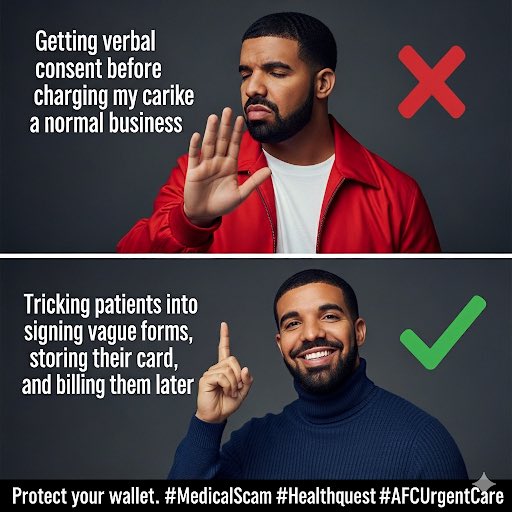 sailorjune99v's tweet image. @afcurgentcareNC let @Healthquist1 charge my card 2x—no consent, no warning. They stored my card info, then hit me again. I was told I was signing for card use, not billing. Now they refuse to refund it. This is fraud. Protect your wallet.
#MedicalScam #HealthQuest #AFCUrgentCare