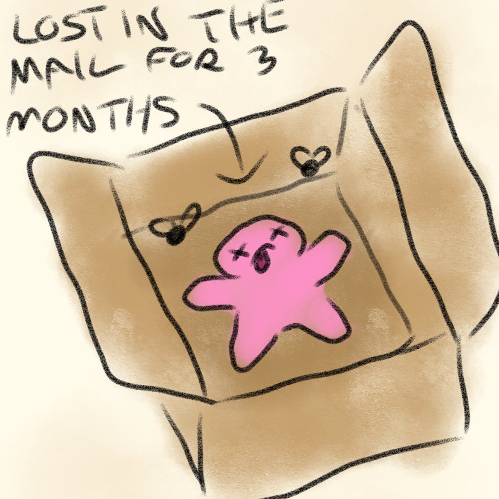 I thought it would be a fun idea to mail myself to <a href="/ArishaGTS/">⋆˖⁺‧₊☽Arisha☾₊‧⁺˖⋆</a>, however I forgot to account for the failures of the US postal system (another shitty phone doodle I did) #sizetwitter
