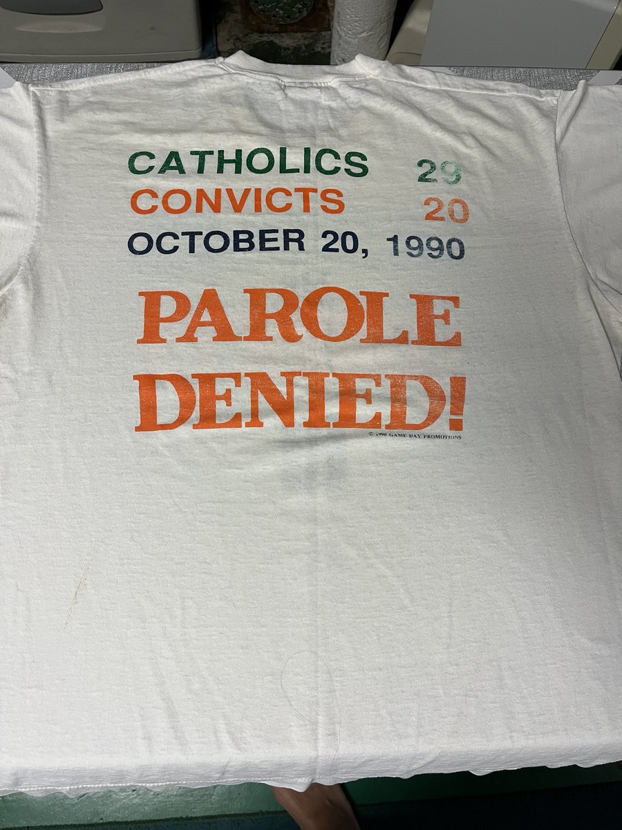 johndlukacs's tweet photo. It’s close. Pulled “The Shirts” out of the black site where I keep the @NDFootball pants my grandpap got from Knute Rockne. Time to watch “Wake Up the Echoes,” some Brent Musberger calls & the Miami Vice “Into the Air Tonight” scene. ☘️ 🏈 #CatholicsvsConvicts #turnbacktheclock https://t.co/HRlgo5e8w7