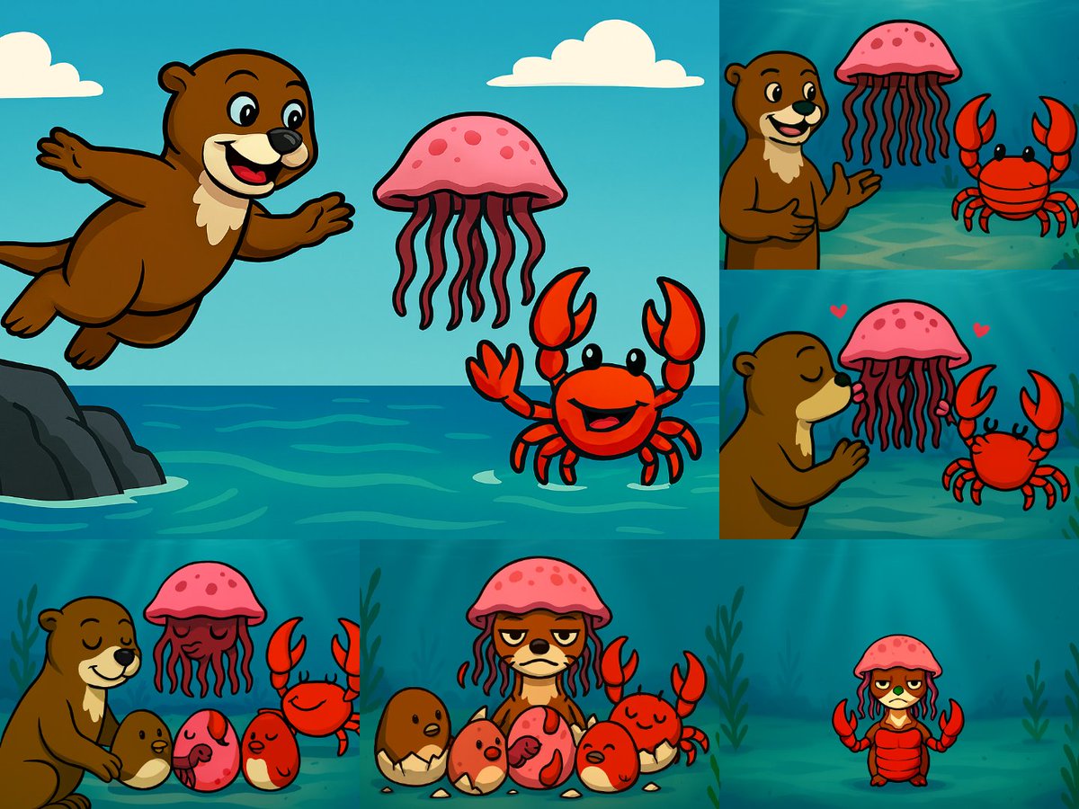 SG__creations's tweet photo. 🦦🦀🪼 When Otter met Crab &amp; Jellyfish… a new legend was born!

Every crossbreed had its own story...

https://t.co/0Th4ZTLq4z

From friendship ➝ family ➝ the ultimate crossbreed. ✨
#NFT #Crossbreed #Web3 #nftarti̇st #NFTWorld #art #NFTCreations https://t.co/p9C8Sb4TRb