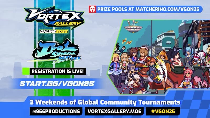 Matcherino for Idol Showdown @ Vortex Gallery is live! (Please help out by claiming the coupon codes!)
💰 ➡️  matcherino.com/tournaments/15… 

Tournament begins Sunday 9/14 at 5PM PST. Sign-ups are open!
✍️ ➡️ start.gg/vgon25

#VGOn25 #IdolShowdown