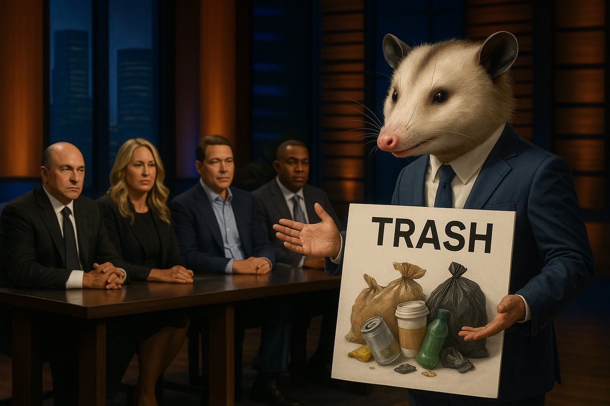 npffaa's tweet photo. Possums know: there’s treasure in trash 🗑️

With waste volumes rising and recycling tech improving, the $2T+ global waste industry is a powerful tailwind to invest behind. 

Stinky, and always in demand, just like a possum queef.

#NPFFAA #SharkTank #VentureCapital #Oprah https://t.co/0UuqrpFcvB
