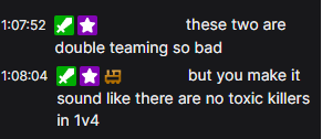 DayPanic's tweet photo. Played 2v8 with my partner, mind you he hasn't played DBD in over a year. Our one and only game we get a streamer and his chat who complained that we teamed up...in 2v8...Guy even went to my stream (offline) saying he was going to try and talk to me. Awkward bhvr. https://t.co/n0uxwzMB63