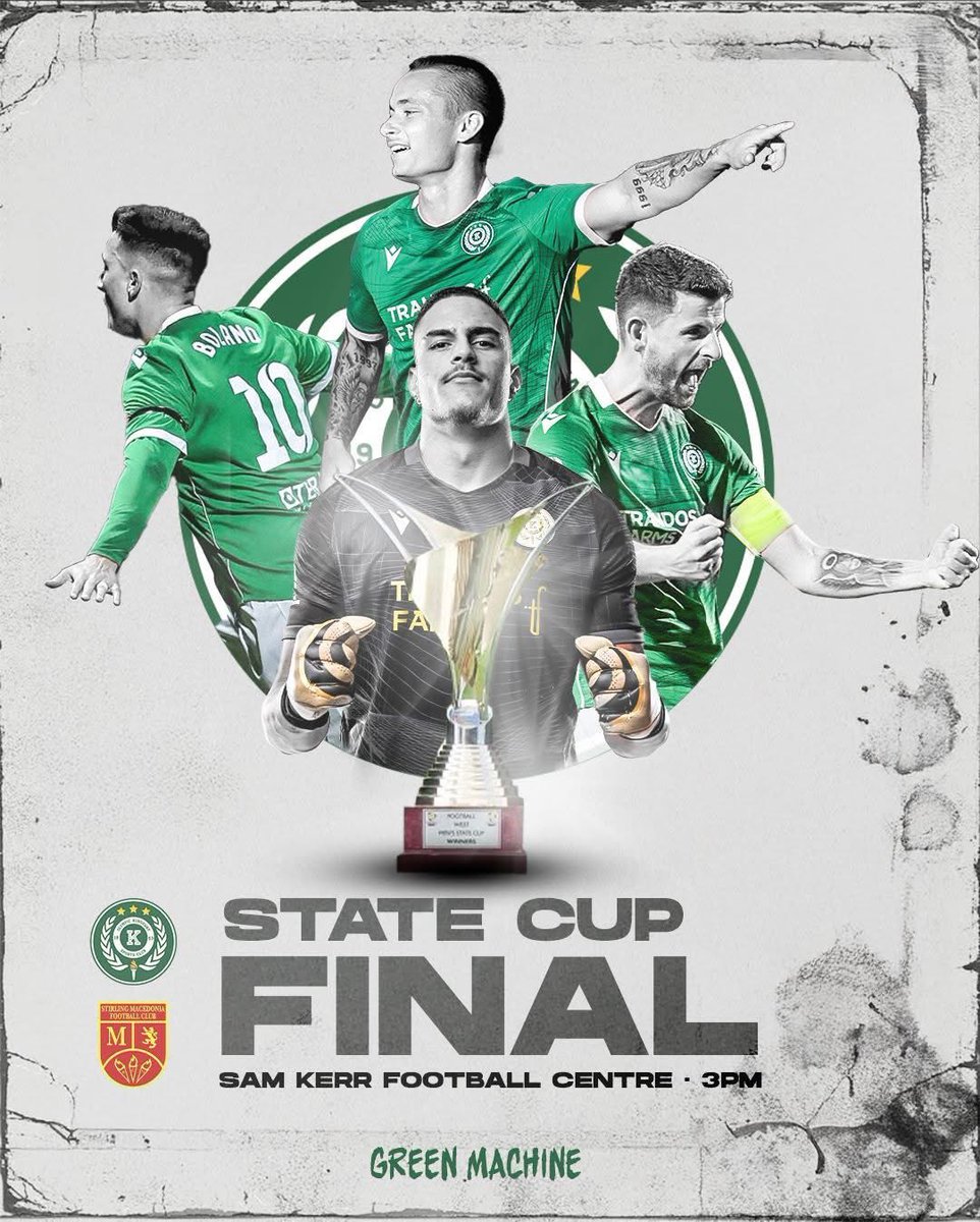 Let's do this! 

🆚️ Stirling Macedonia
🏆 WA State Cup Final
🗓 Saturday, August 30
⏰️ 3:00pm
🏟 Sam Kerr Football Centre

#WearGreen #BleedGreen #GreenMachine