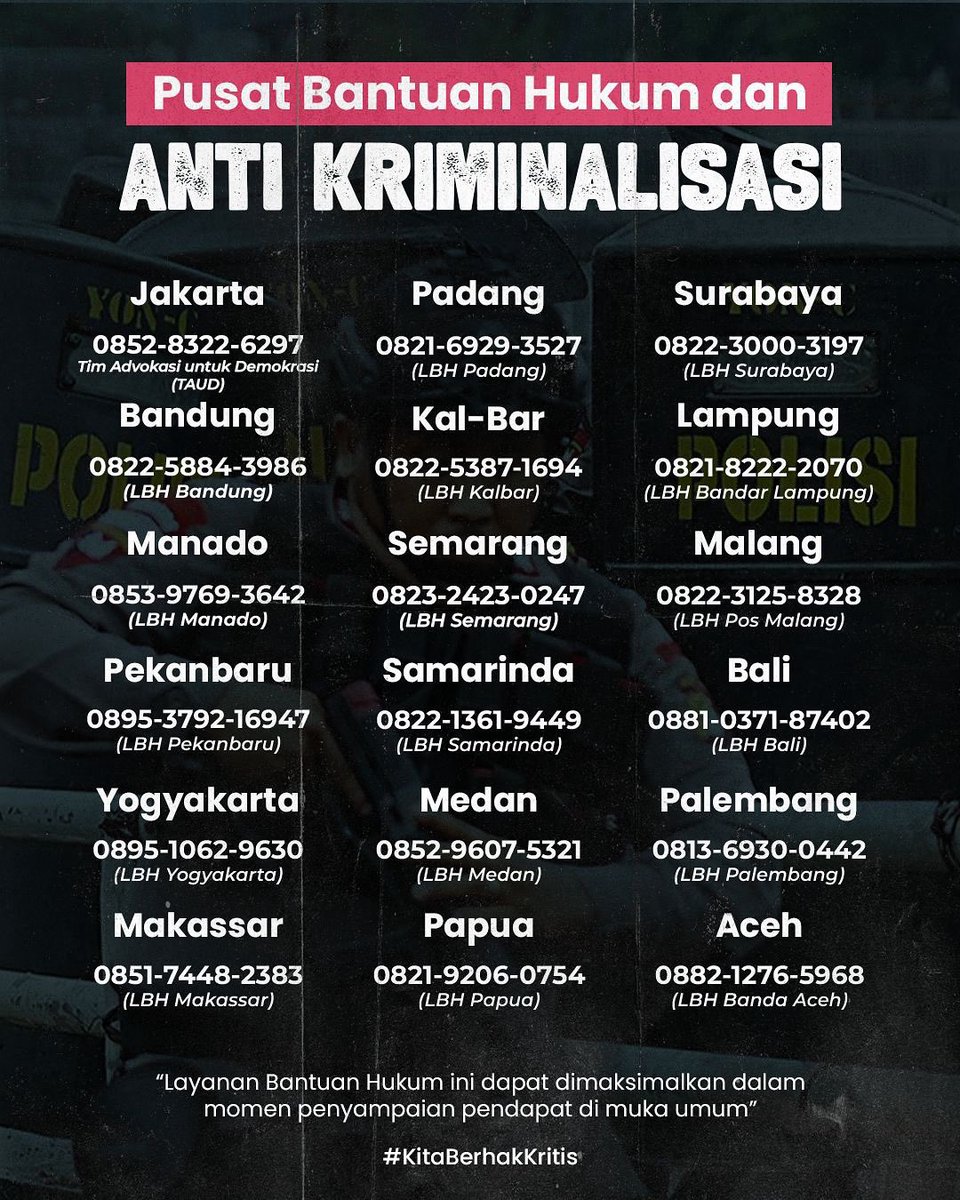 infobdg's tweet image. Daftar layanan dan pendampingan hukum untuk demonstrasi Bandung.