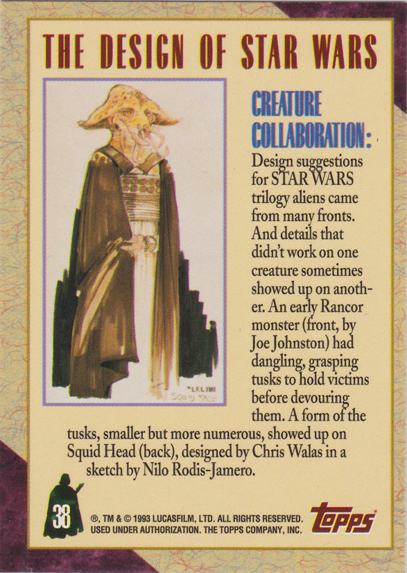 AustinGorton's tweet photo. Card #038: Creature Collaboration
A more primate-like Rancor would have been fun. Seems more classic sci-fi, for some reason.
#TradingCardADay #SWG1 #StarWars #NiloRodisJamero #JoeJohnston #DesignofStarWars #ReturnOfTheJedi #Rancor #Tessek https://t.co/XgzVvoODph