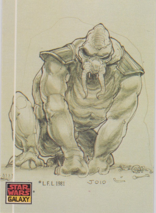 AustinGorton's tweet photo. Card #038: Creature Collaboration
A more primate-like Rancor would have been fun. Seems more classic sci-fi, for some reason.
#TradingCardADay #SWG1 #StarWars #NiloRodisJamero #JoeJohnston #DesignofStarWars #ReturnOfTheJedi #Rancor #Tessek https://t.co/XgzVvoODph