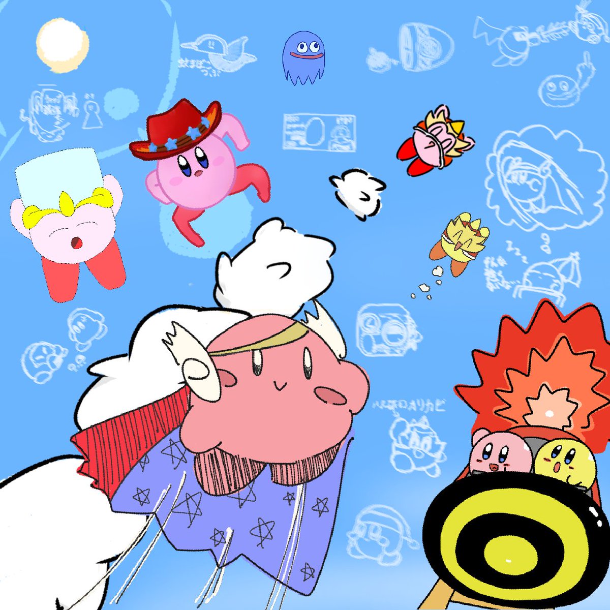 zu2_0924's tweet photo. #カービィファイターズ25周年
最後に、4周年時のイラストです。
キャラクターからアイテム、背景まで様々なイラストを募集し、最終的には4周年に相応しい?4枚の集合イラストが完成しました。

ゲーム企画ではチーム対抗ズーツウパーティが3日に渡って開催。

どちらもこれ以上ない規模になりました。 https://t.co/CXSM5MfWKf