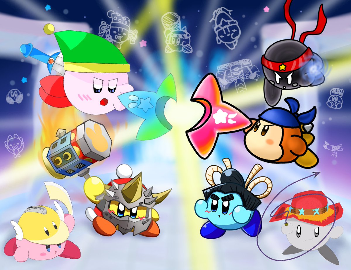 zu2_0924's tweet photo. #カービィファイターズ25周年
最後に、4周年時のイラストです。
キャラクターからアイテム、背景まで様々なイラストを募集し、最終的には4周年に相応しい?4枚の集合イラストが完成しました。

ゲーム企画ではチーム対抗ズーツウパーティが3日に渡って開催。

どちらもこれ以上ない規模になりました。 https://t.co/CXSM5MfWKf