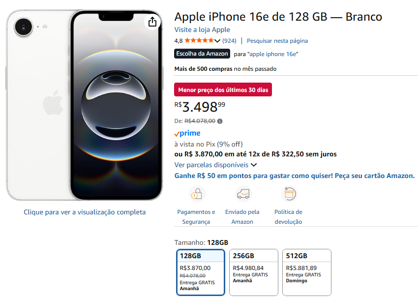 🍏📱 #iPhone 16e – Todas as versões no precinho!
📌 Menor preço dos últimos 30 dias!

✨ 128GB → R$3.498,99

Link da opção branco: amzn.to/4nb5E0o
Link da opção preto: amzn.to/3JYSe96