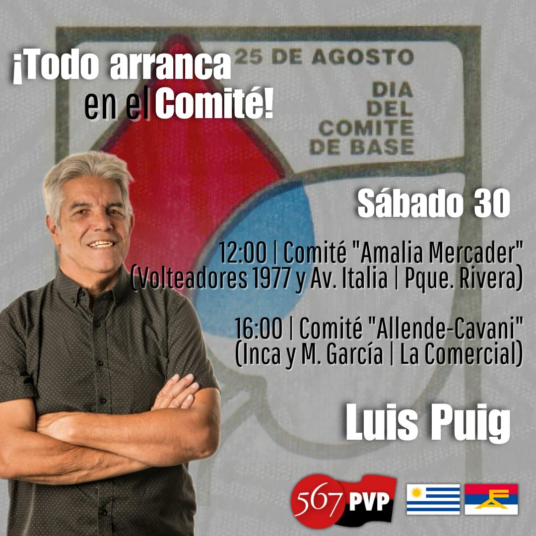 PVP | Espacio 567 | Frente Amplio (@pvp_espacio567) on Twitter photo #Actualización🔴
Agenda de la recorrida por los Comités de nuestro compañero <a href="/LuisPuig567PVP/">Luis Puig 567 PVP</a>.
Es en los Comités donde se asientan las bases de nuestro <a href="/Frente_Amplio/">Frente Amplio</a> y además "los Comités de Base son los hogares de la militancia" (Seregni).
¡Todo arranca en el Comité!
#PVP50años #Actualización🔴
Agenda de la recorrida por los Comités de nuestro compañero <a href="/LuisPuig567PVP/">Luis Puig 567 PVP</a>.
Es en los Comités donde se asientan las bases de nuestro <a href="/Frente_Amplio/">Frente Amplio</a> y además "los Comités de Base son los hogares de la militancia" (Seregni).
¡Todo arranca en el Comité!
#PVP50años